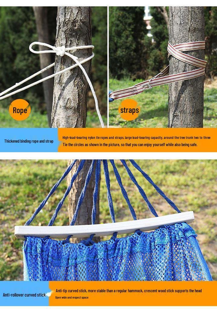 Breathable Ice Silk Hammock: Anti-Rollover Camping Swing with High Load Capacity, Small Mesh Design, Single/Double Size.
