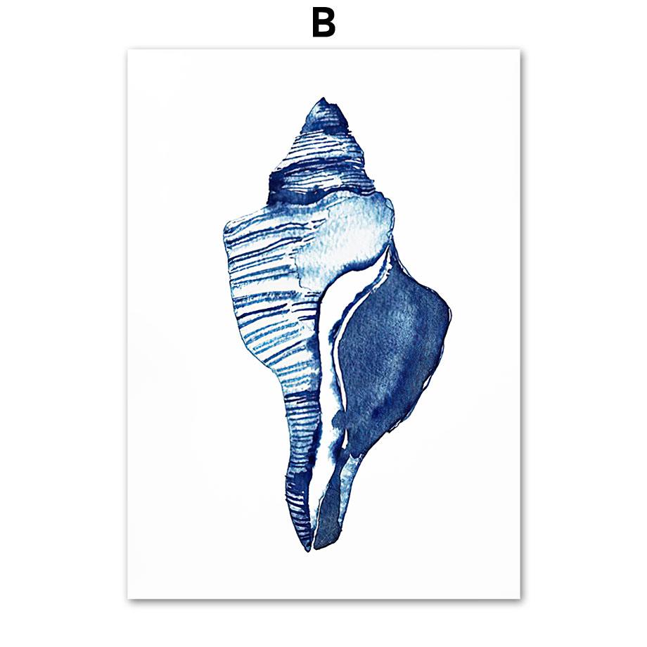 Ocean Animal Navy Blue Hamptons Sea Life Turtle Nursery Wall Art Canvas Painting Nordic Poster Wall Picture Baby Kids Room Decor