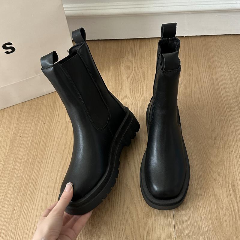 New Style Women's Boots Genuine Leather Waterproof Platform Mid-Calf Rubber Outsole Boots Large Size 35-43 Zapatos Mujer
