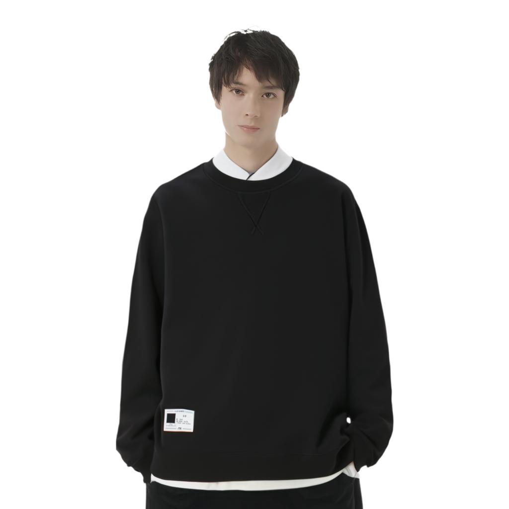 Lining Sports Trend Series Solid Color Small Logo Pullover Long Sleeve Crew Neck Sweatshirt Men Tops Black AWDT073-4