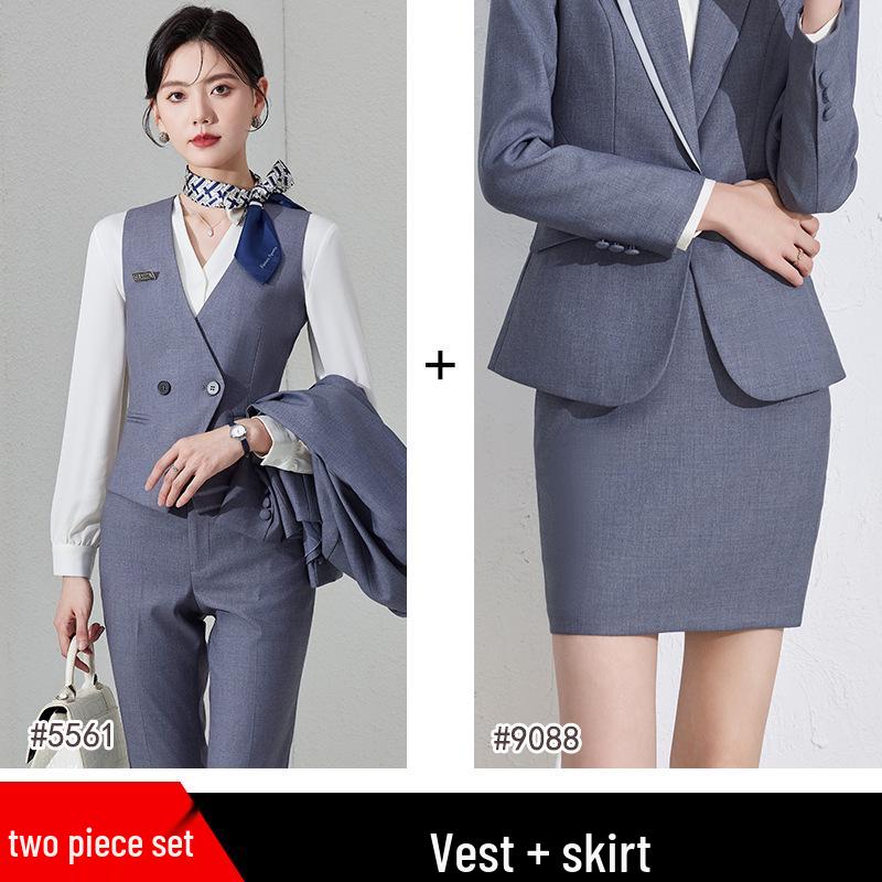 Women's 2024 Black Professional Sleeveless Vest & Pants Set for Hotel Manager