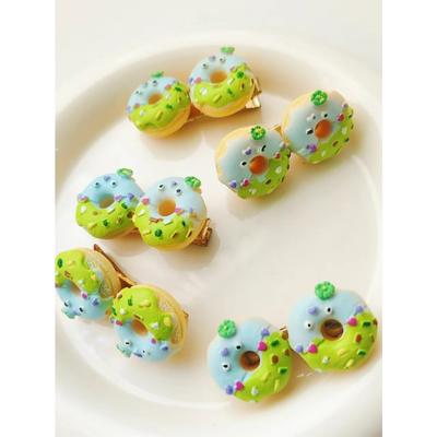 5 Pcs Women's Simulated Fun Donuts With Side Hair Clips Suitable For Clipping Bangs