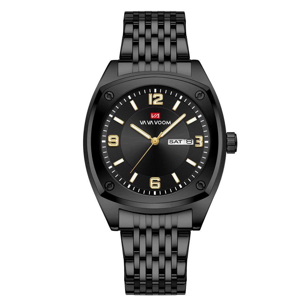 VA VA VOOM Dual Calendar Business Men's Watch Waterproof Luminous Quartz Steel Belt Watch