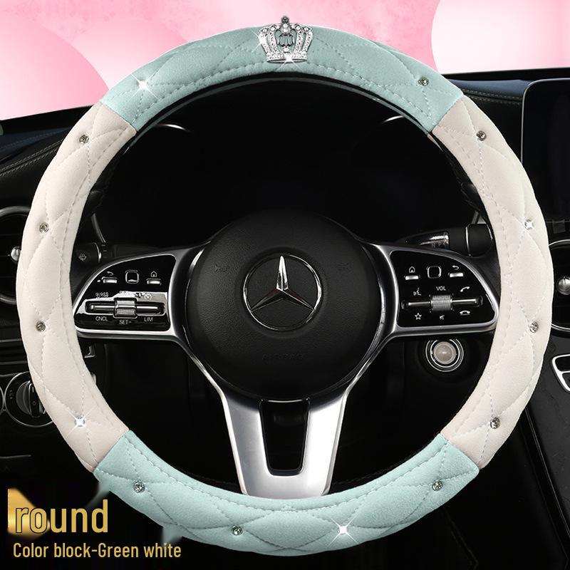All-Season Suede Steering Wheel Cover with Rhinestones and Crown for Cars, Trucks & SUVs
