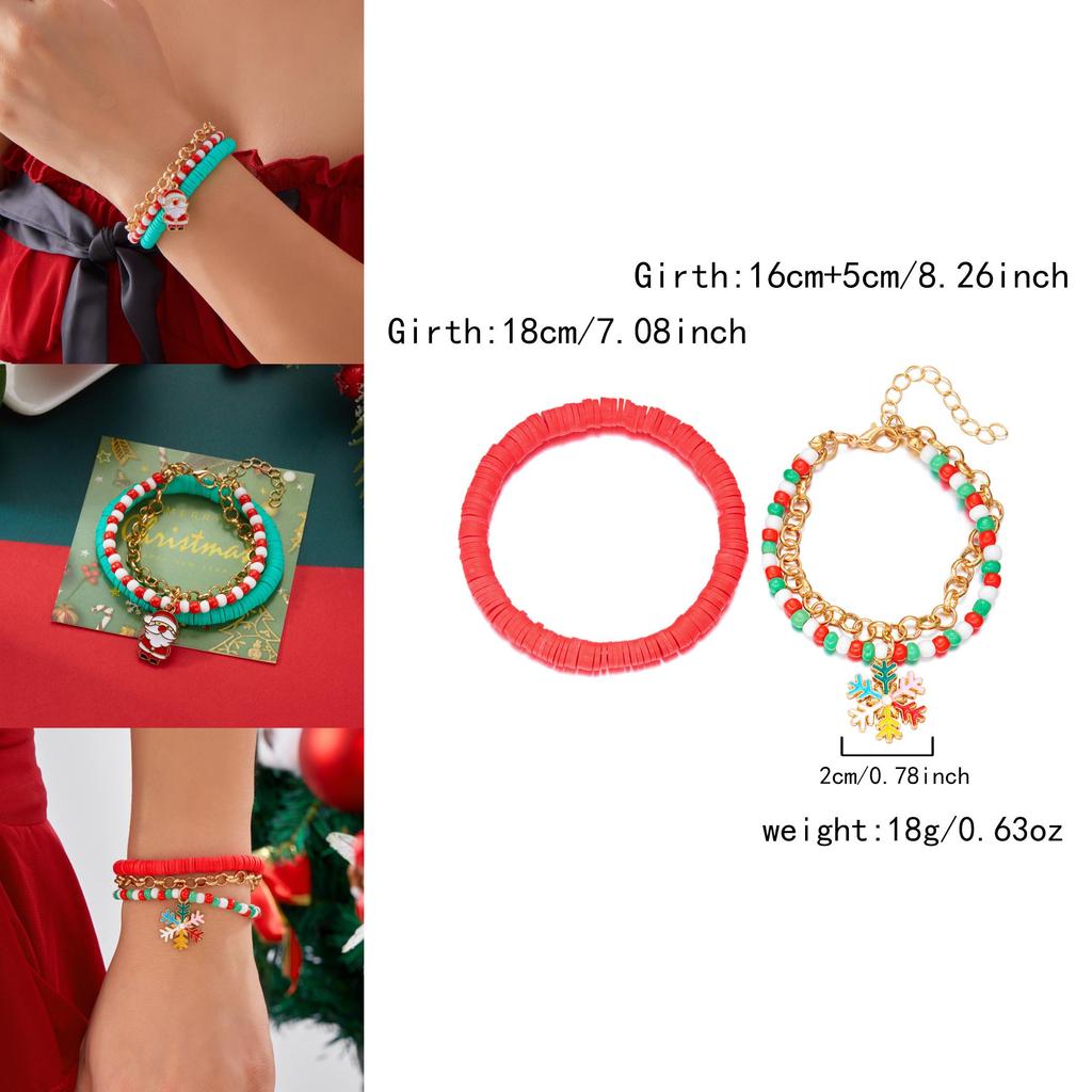 Christmas Resin Clay Bracelet Set With Snowflake Tree And Santa Pendants For Women Gift