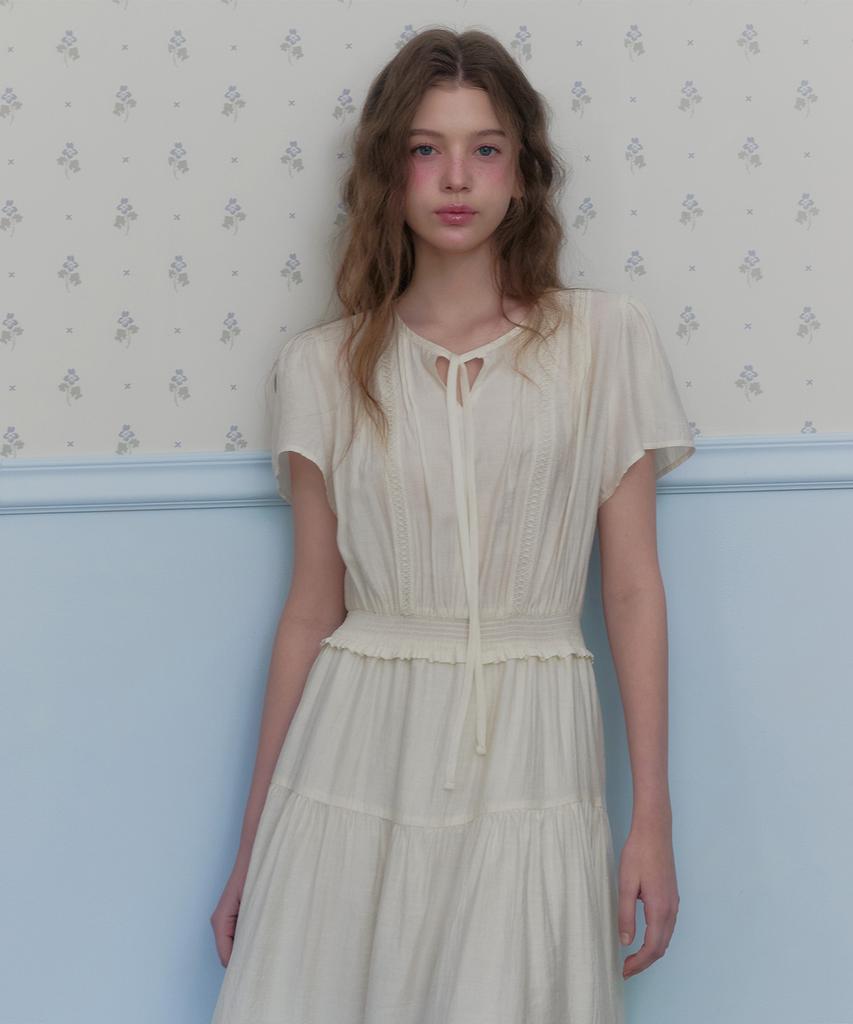 Teuwi Eppen Chiffon Elastic Waist Short Sleeve Long Dress