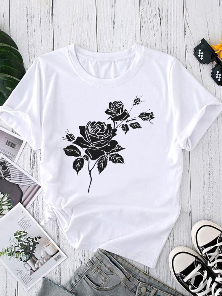 (Asian Size) Graphic Tee T-shirts Female Lovely Feather Style Casual Short Sleeve O-neck Fashion Print Women's Top T Clothing