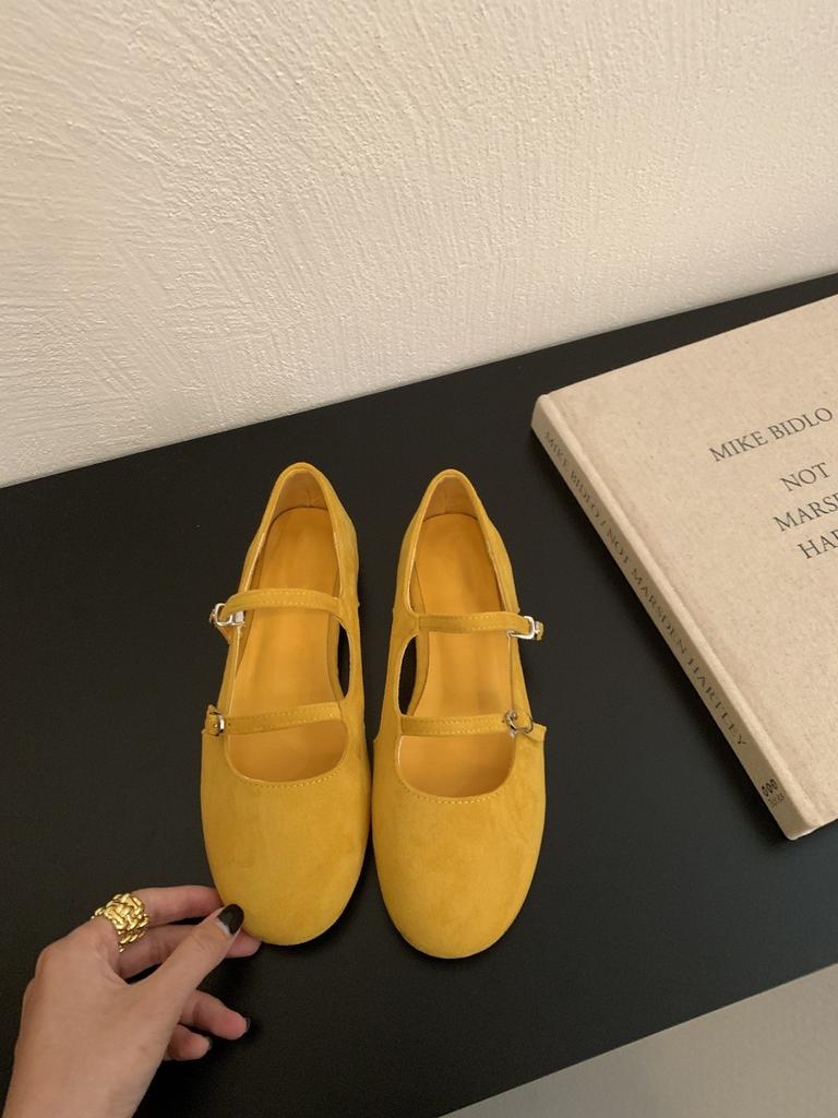 Suede Hollow Mary Jane Shoes Women's One-word Buckle Hollow Flat Soft Sole Ballet Shoes