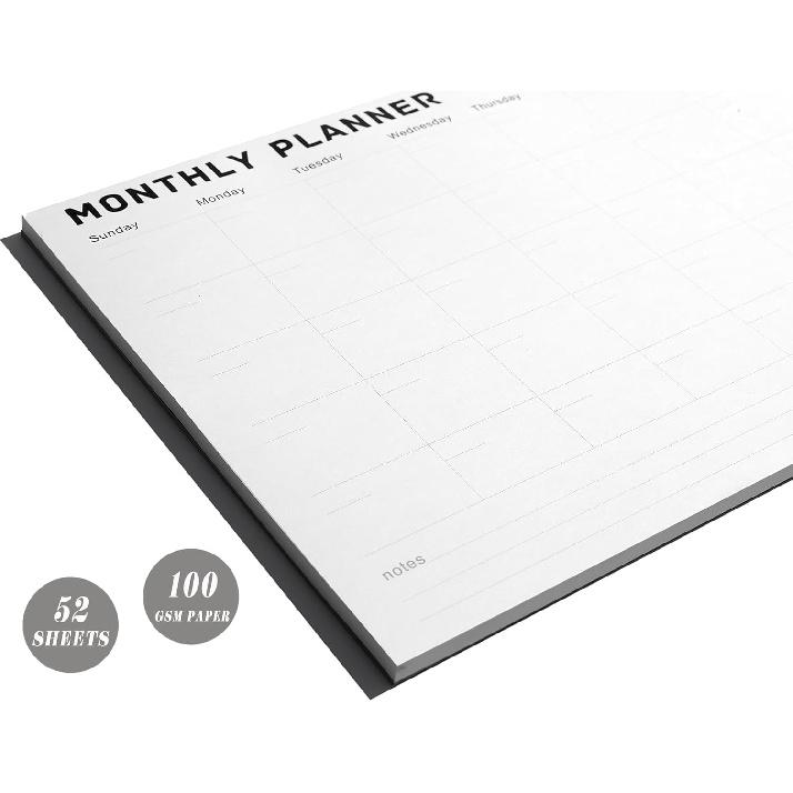Monthly Planner Notepad - Undated 52 Sheets Desk Calendar, A4 (8"x11") Planning Pad for Office, Home, School, Fitness, Meal & Project Organization
