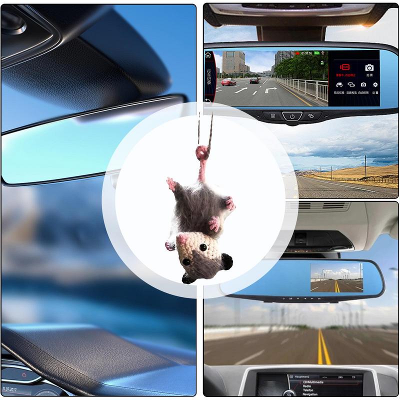 Possums Car Charm Cute Opossum Charm Rearview Mirror Accessories Unique Handmade Knitted Car Accessory For Family Wall Decor