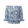 Sommer Bootausschnitt Bedrucktes Chiffon-Hemd Halbtransparent Dünnes Laternenärmel Top für Damen