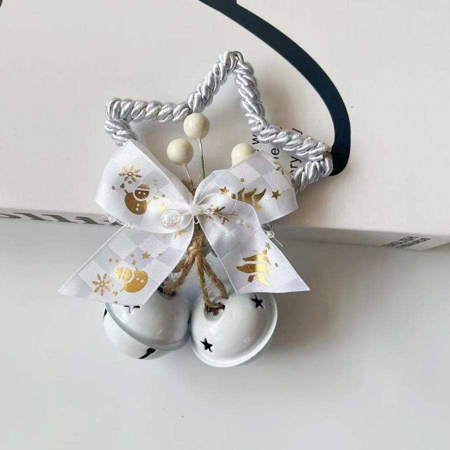 

1 шт. Рождественская звезда, подвеска-колокольчик, многоцветная плетеная вручную веревка с украшением из сосновых веток и шишек, украшение для рождественской сцены, подарок 1pc белый