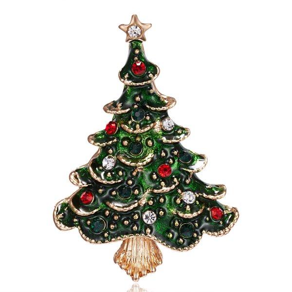 Rinhoo Fashion Zircon Christmas Tree Green Tree Brooch Pins Christmas New Year Gift Jewelry Gift