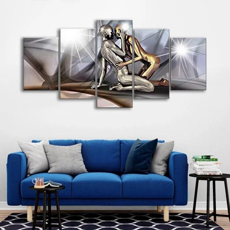 5 Pieces Of Modern Home Decoration Painting Canvas Decoration Painting-Couple Kiss For  Living Room