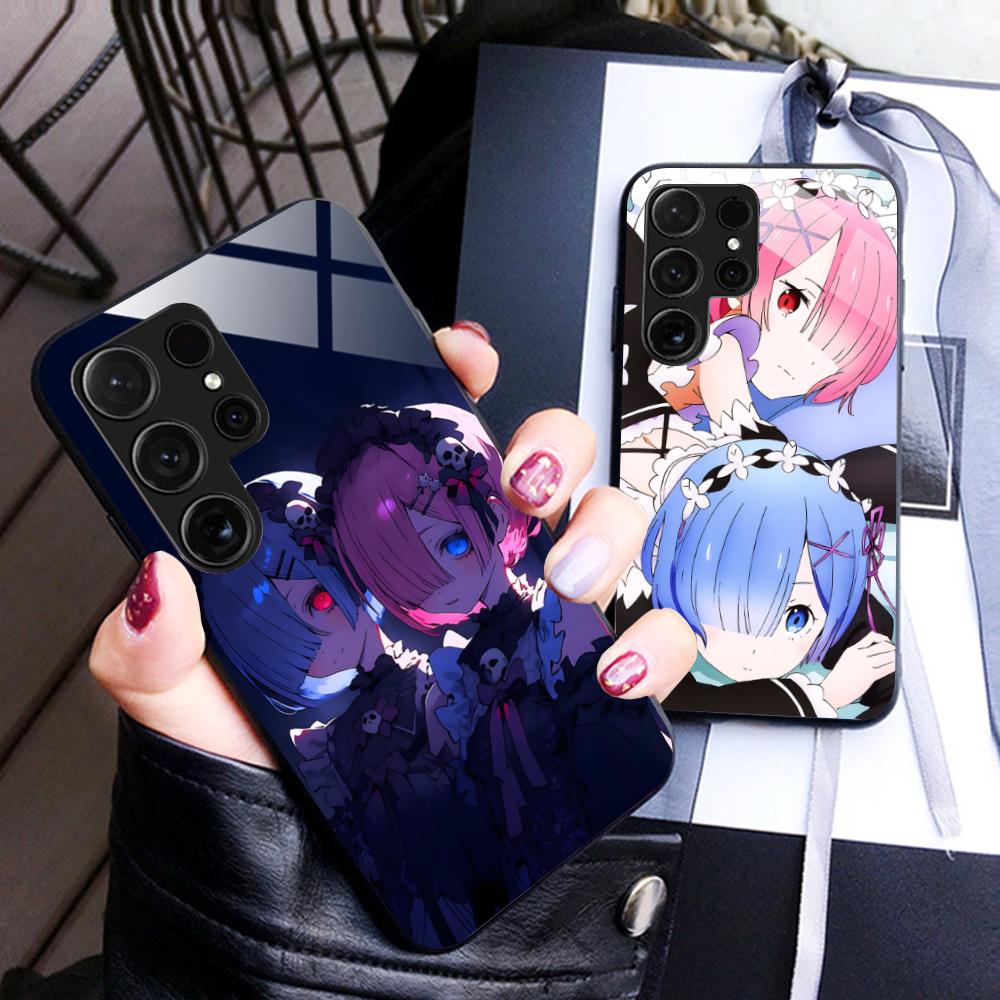 ReZero Rem Ram Glass Mobile Phone Case for Samsung Galaxy S26 S25 S24 S23 S22 S21 S20 Note20 Plus FE Ultra Colorful Cover