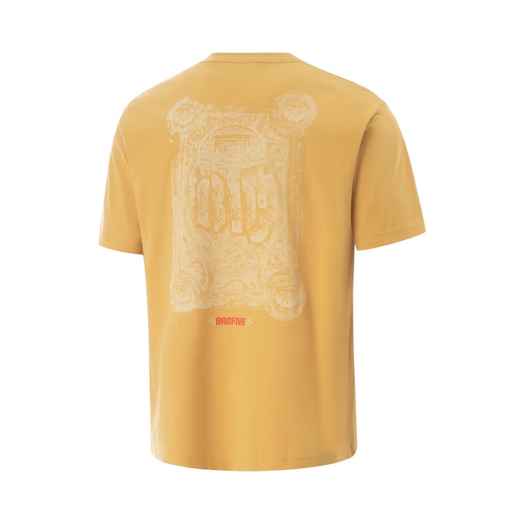 Li Ning Simple Versatile Letter Print Round Neck Pullover Breathable Short Sleeve T-Shirt Men Tops Ginger-Yellow AHSVA35-2