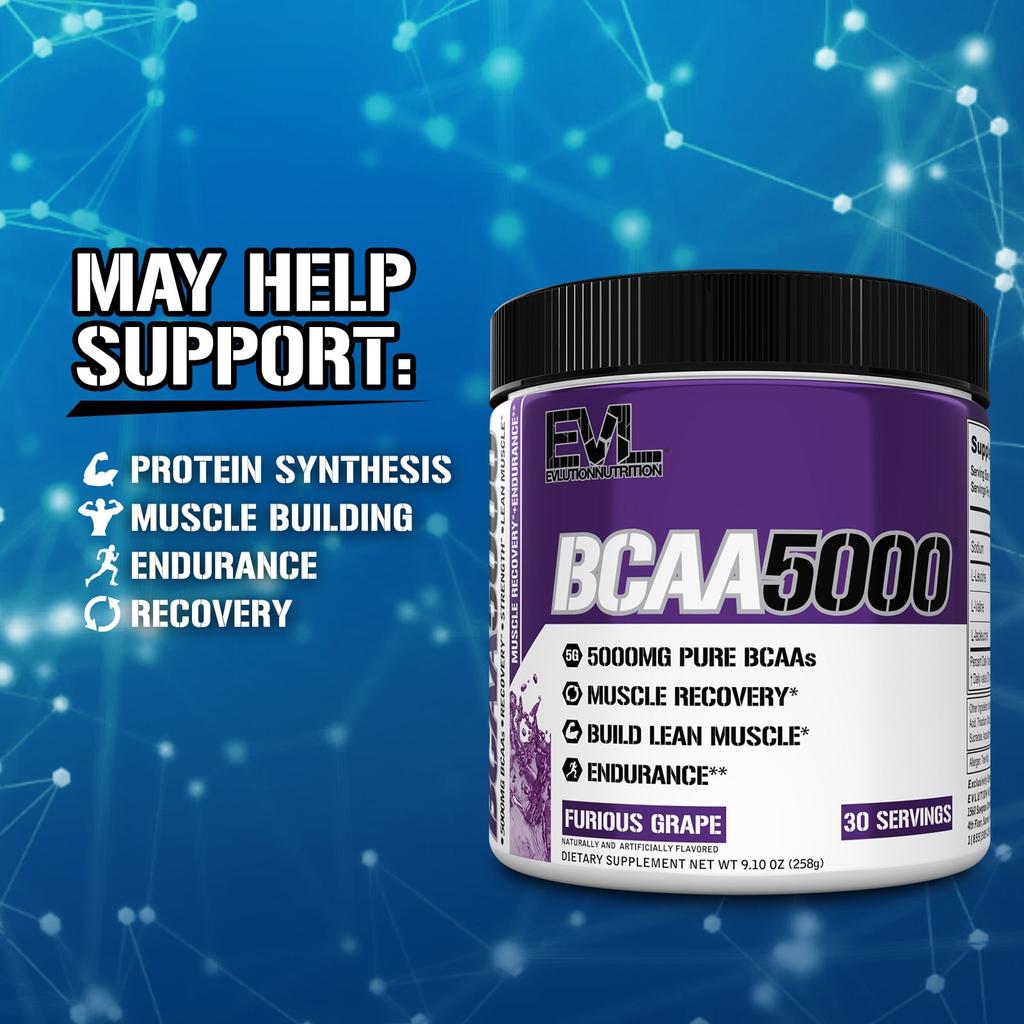 EVLution Nutrition BCAA5000, Furious Grapes, 9.10 Oz (258 G)