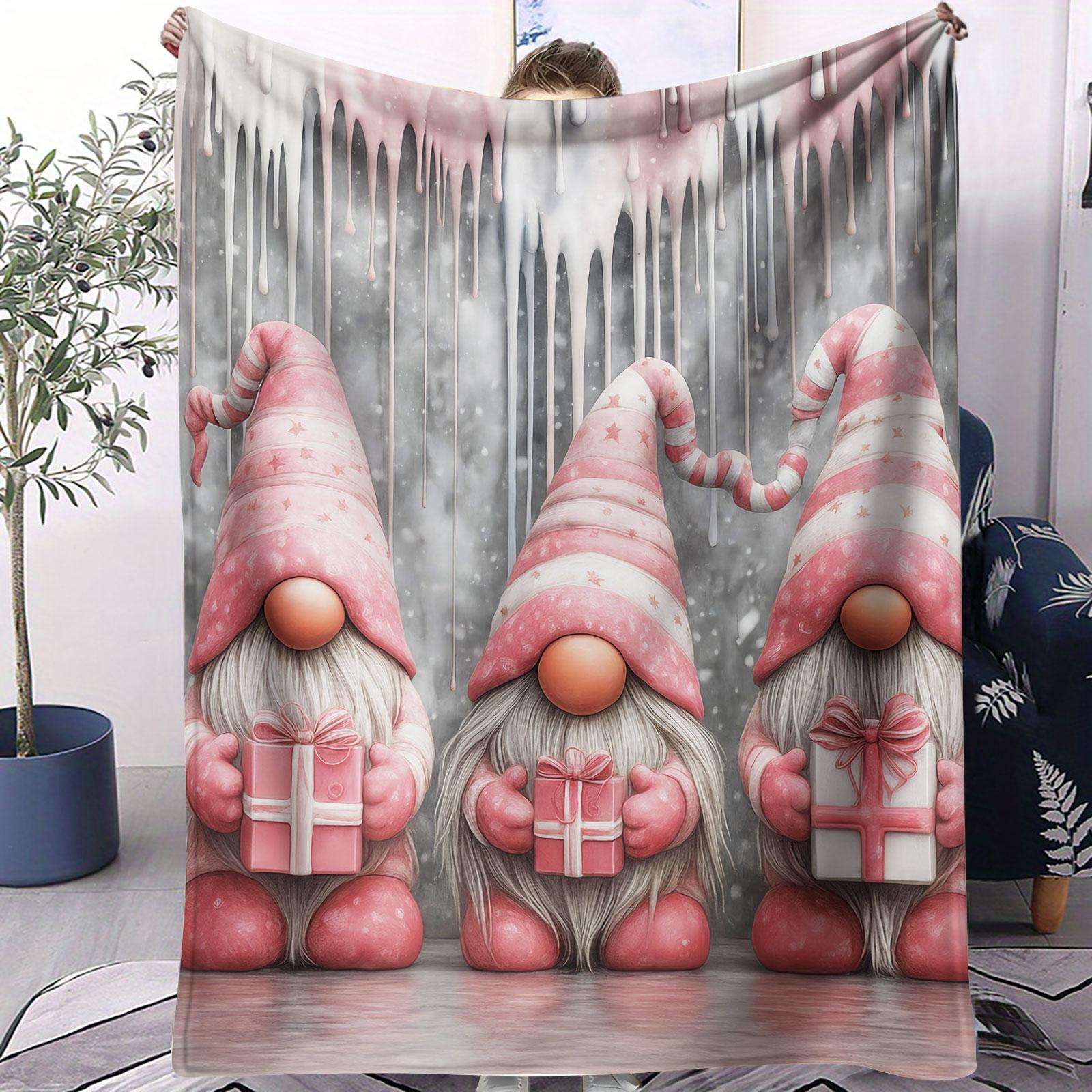 Red Plaid Christmas Gnome Throw Blanket, Soft Flannel Nordic Gnome Blanket for Couch, Cozy Holiday Home Decor Blankets Throw 75cmx90cm