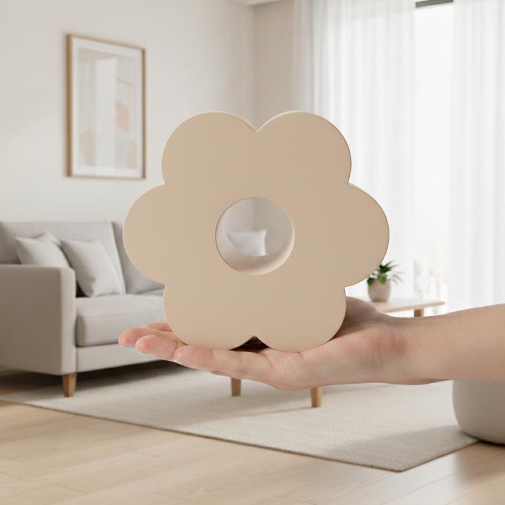 Beige Decorative Vase In the Shape of a Flower, Modern Design