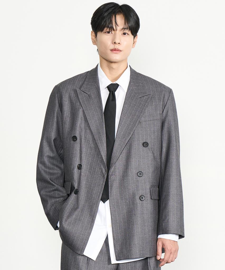 Prairie Striped Double Blazer (Gray)