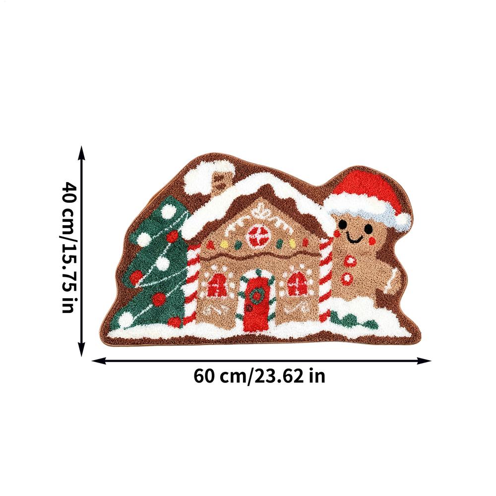 Gingerbread Doormat Christmas Welcome Mat 60x40cm Non Slip Absorbent Soft Entrance Mat for Porch Kitchen Bathroom Living Room