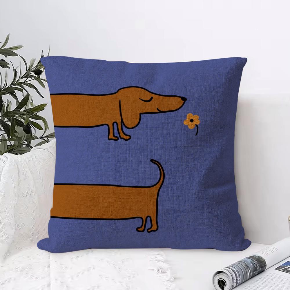 Artistic Dachshund Cushion Cover Eco Linen Pillow Case  DoubleSided Print Breathable  Durable Hidden Zipper Home Decor Gift