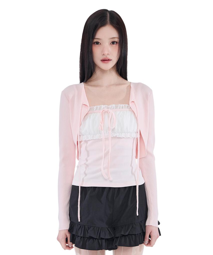 Alkialka Ribbed Ribbon Bolero (Light Pink)