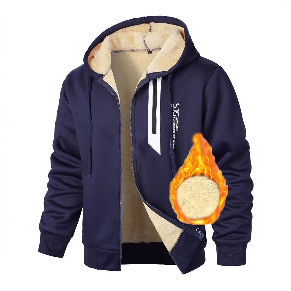 Men's Digital Print Velvet-Lined Hoodie, Autumn/Winter Zipper Cardigan