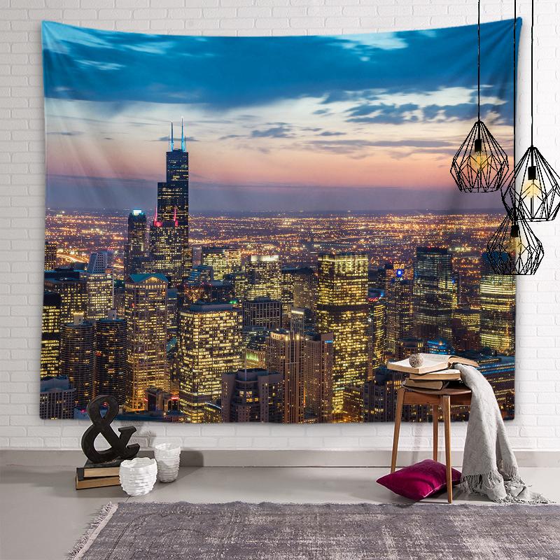 

Городское ночное освещение, эстетический гобелен, мир, живописный архитектурный городской гобелен, гостиная, спальня, украшение дома 100X75CM