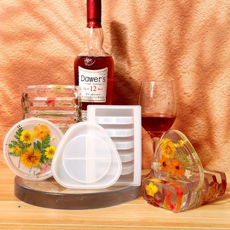 Reusable Epoxy Resin Molds Silicone Triangular & Round Coaster Molds for DIY Coaster & Storage Rack DIY Resin Art Tool