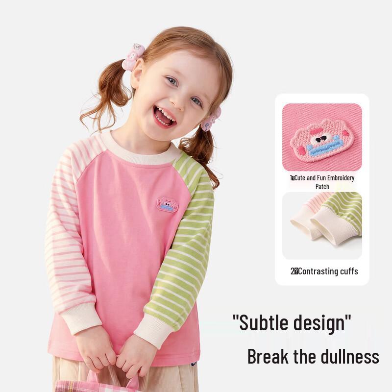 Girls' Spring Long Sleeve Color-Block Striped T-Shirt