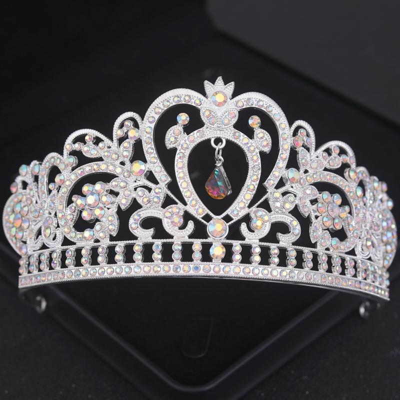 Silver Ab Crystal Tiaras and Crowns Headband for Women Rhinestone Diadem Bridal Wedding Hair Accessories Jewelry Crown Tiara