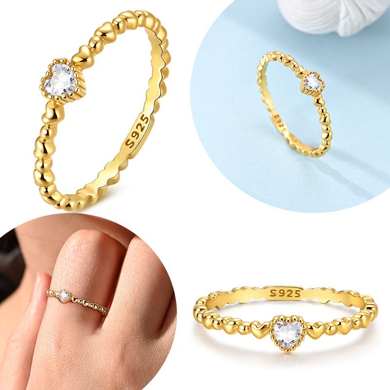 Copper Metal Authentic Original Gold Woman's Ring Pure Copper Metal Heart White Zirconium Closure Ring Valentine's Delicate Perfect Gift High Quality