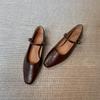 Washed cowhide~ Retro ballet flat-soled single shoes women's leather folds with Mary Jane shoes temperament low heel