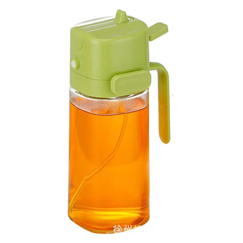 Large Capacity Glass Oil Dispenser with Handle - Side Opening, Non-Drip, Pressing Atomization for Kitchen Use