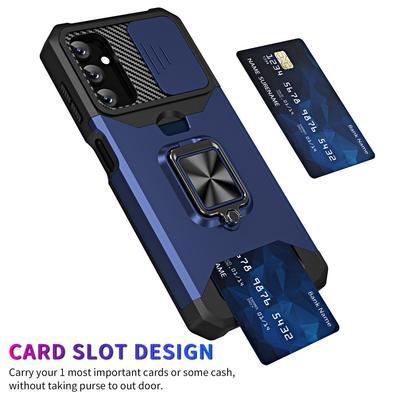 Card Slot Finger Ring Camera Protect Case for Galaxy A55 A35 A25 A15 A54 A34 A14 A04 A23 A33 A13 A53 Armor Hybrid Cover