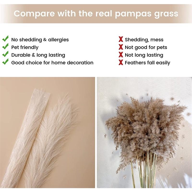 24PCS Brown Faux Pampas Grass White, 56cm Short Artificial Pompous Grass Floral Fake Pompas Grass Branches Vase Filler