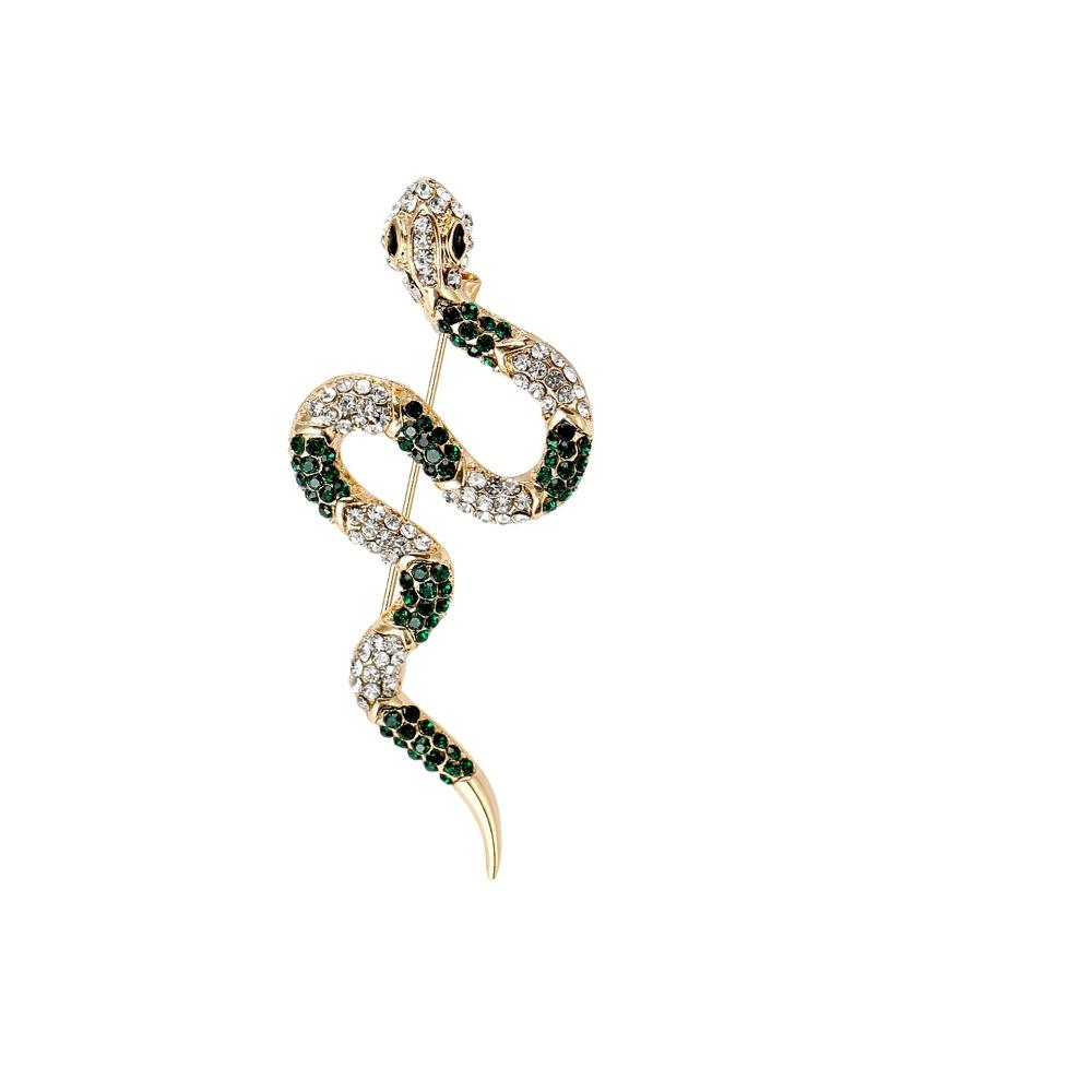 Sparkling Rhinestone Collar Pins Animal Snake Lapel Pin Creative Zodiac Snake Brooch  Office