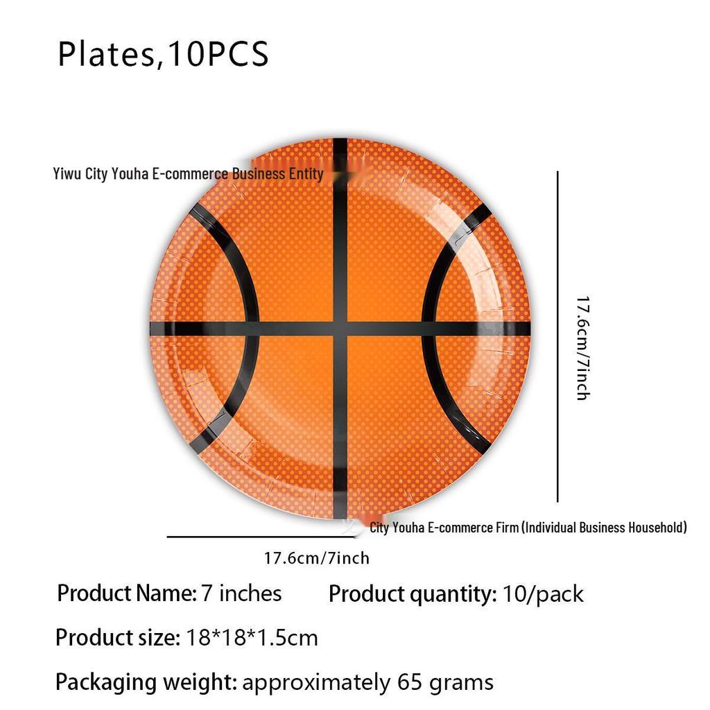 NBA Season Party Tableware: Basketball-Themed Plates, Napkins, and Tablecloth for Fan Birthdays and Celebrations.