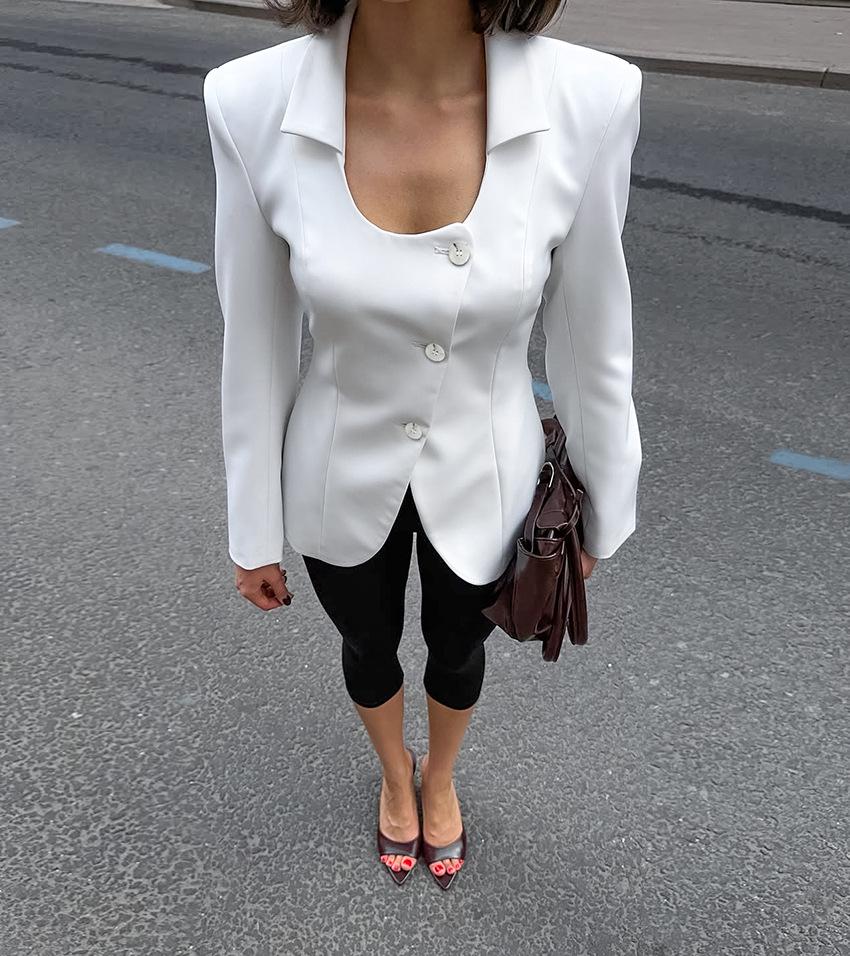 2025 European & American Autumn Women's U-Neck Slimming Waist Small Suit Jacket