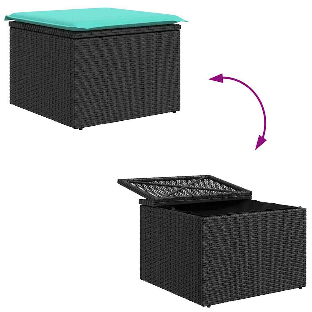 Garden Sofa Set 6 pcs Black and Turquoise Poly Rattan