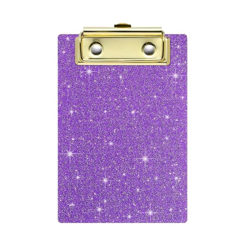 Glittering Acrylic Writing Board With Retractable Hook Metal Clip 6x4Inch Document Clipboard For School Offices Hospital