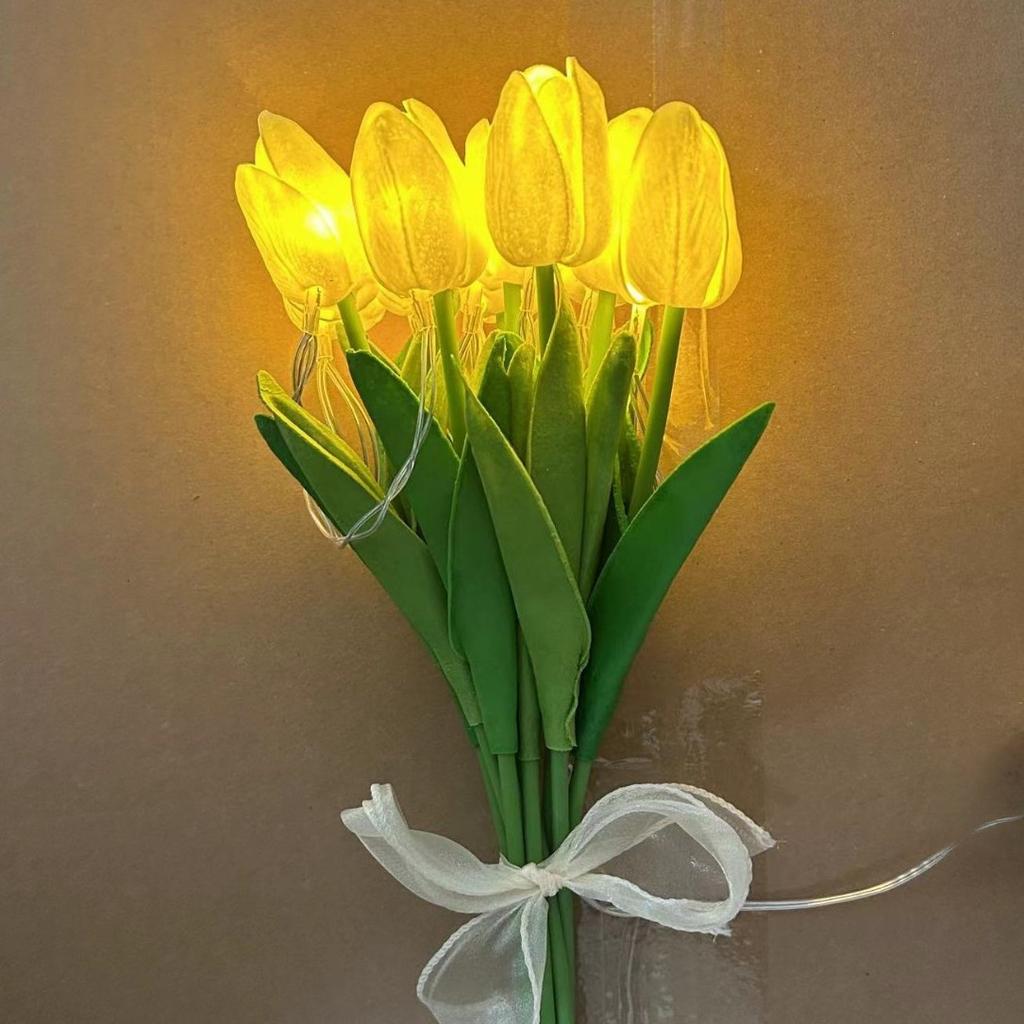 10 peças Tulipa Luminosa LED Luz Noturna DIY Lâmpada Feita à Mão Flor Artificial Buquê de Noiva Luz de Atmosfera de Natal Ano Novo