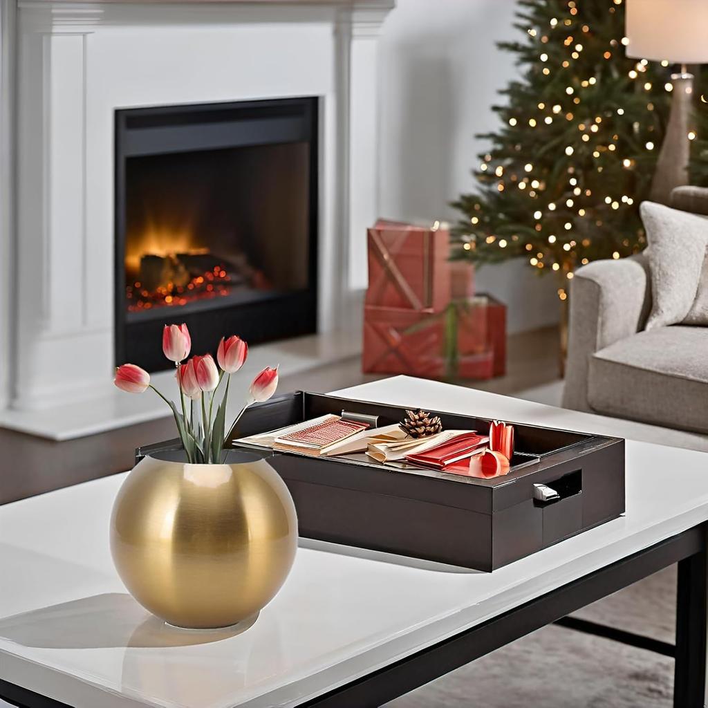 Nordic Style Round Vase Stainless Steel Flower Arrangement Vase Modern Small Flower Vase Vintage Flower Vase for Living Room Bedroom Office(Gold)