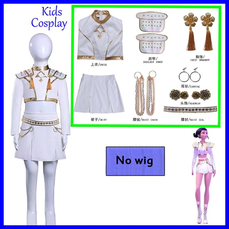Costume Cosplay Enfant Anime Mira Rumi Zoey Combinaison Blanche Chantante Fête de Carnaval Filles Idol Tenue de Jeu de Rôle yj4k kids 140cm&KPop Demon Hunters white