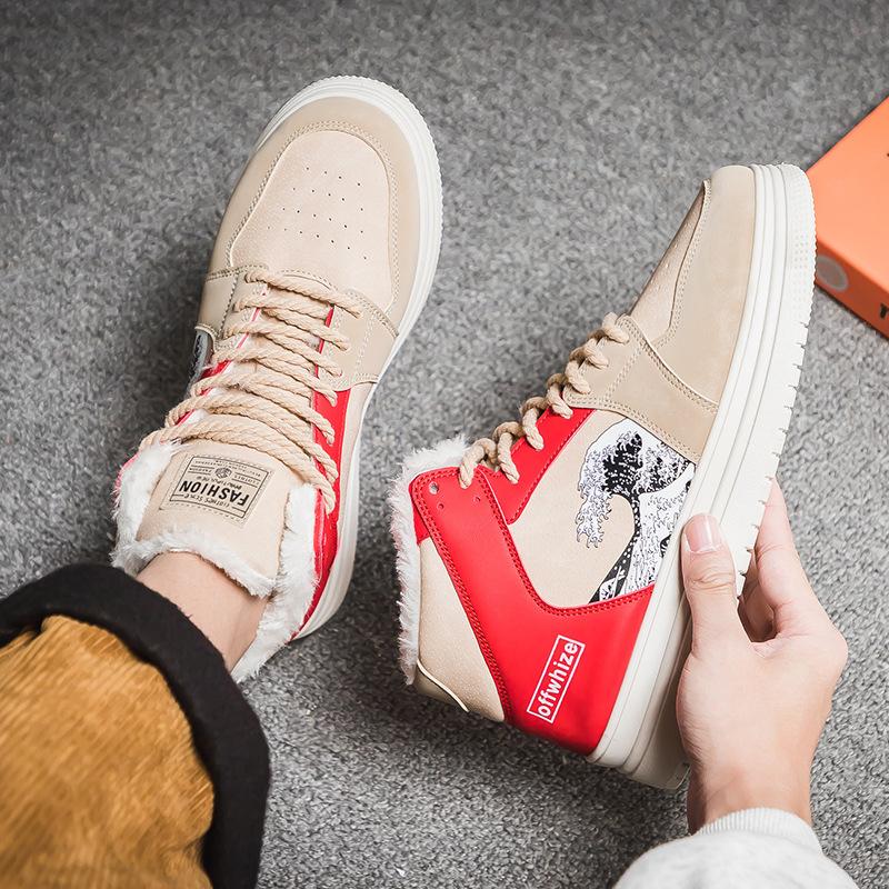 

Мужские высокие кроссовки 2025 новая зимняя бархатная теплая хлопковая обувь мужская кожаная обувь водонепроницаемая повседневная парусиновая белая обувь 44