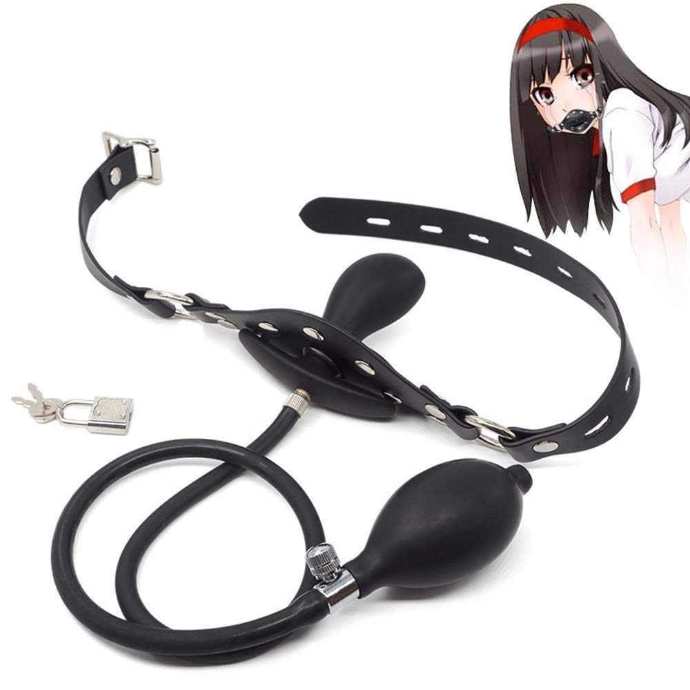Orirya SM Inflatable Mouth Gag with Silicone Air Pump Operated Restraints for SM Adult Black Padlock, Cosplay, Unisex, Toy,