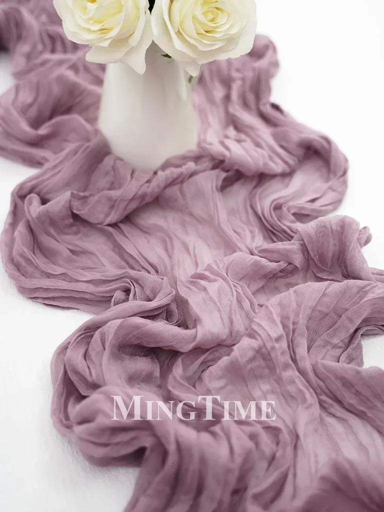 Elegant Pleated Semi-Sheer Gauze Table Runner in Dark Blue Creating Retro Wedding Party and Christmas Scenes Decoration