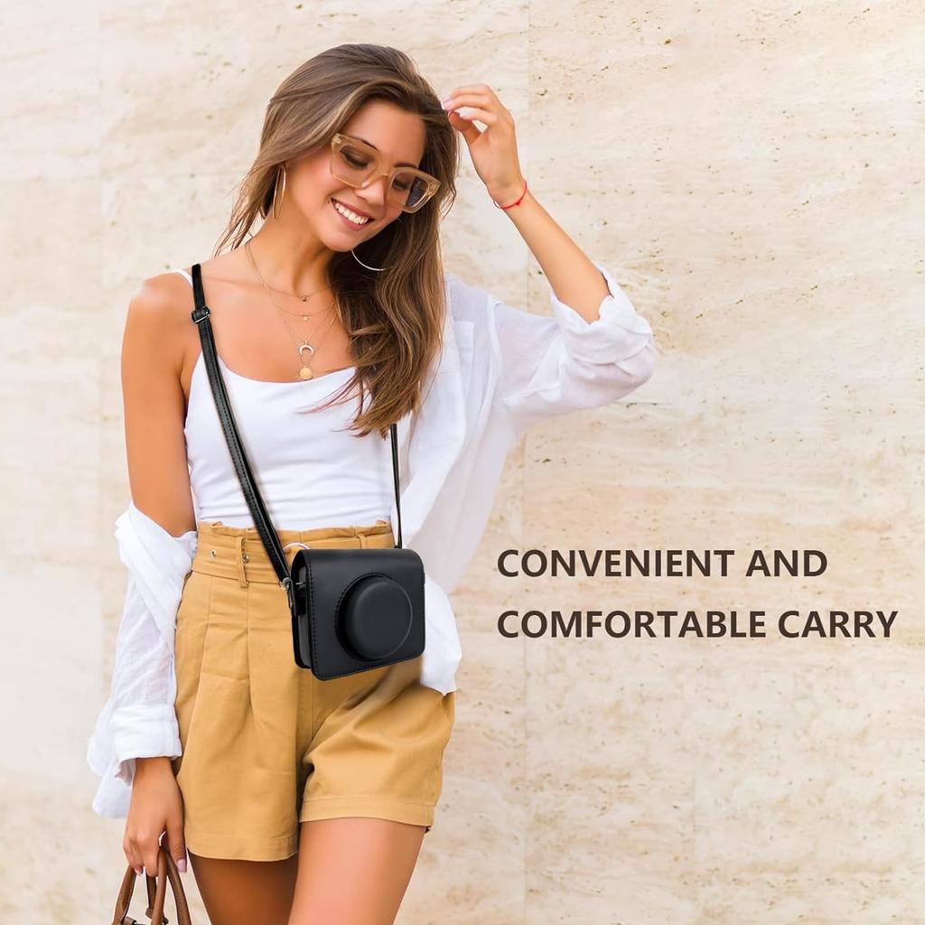 HIYQIN Protective Case for Kodak C300R/Mini Shot 3 Retro 2-in-1 Camera, PU Leather Bag with Adjustable Shoulder Strap - Black