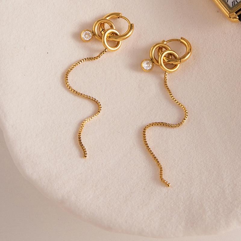 Stainless Steel Drop Earrings Featuring Zircon and Elegant Tassels Designs for Comfortable All Day Wear